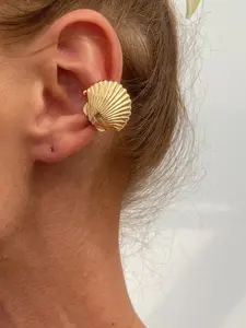 Vacation Style Starfish Shell C-Shaped Ear Clip Earring, Simple Metal Flower Moon Ear Decor, Fashion Accessory for Women