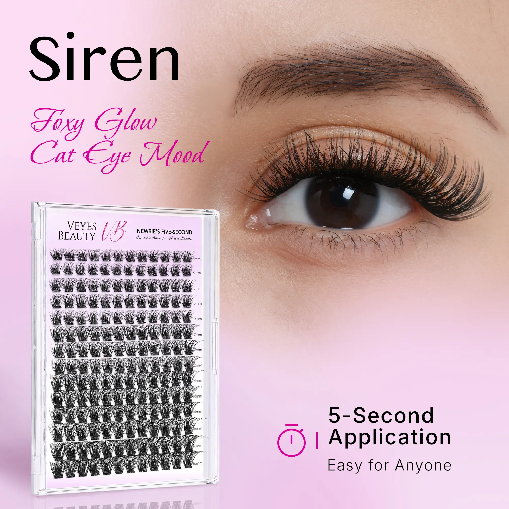 VEYESBEAUTY VB-Siren Cluster Lashes Individual Lash Extensions Layered Wispy Faux Mink Lash Newbie's Five-Second DIY Mixed Length for Self Application Makeup at Home Cosmetic Eyelashes Extensions,sunscreen,back to school