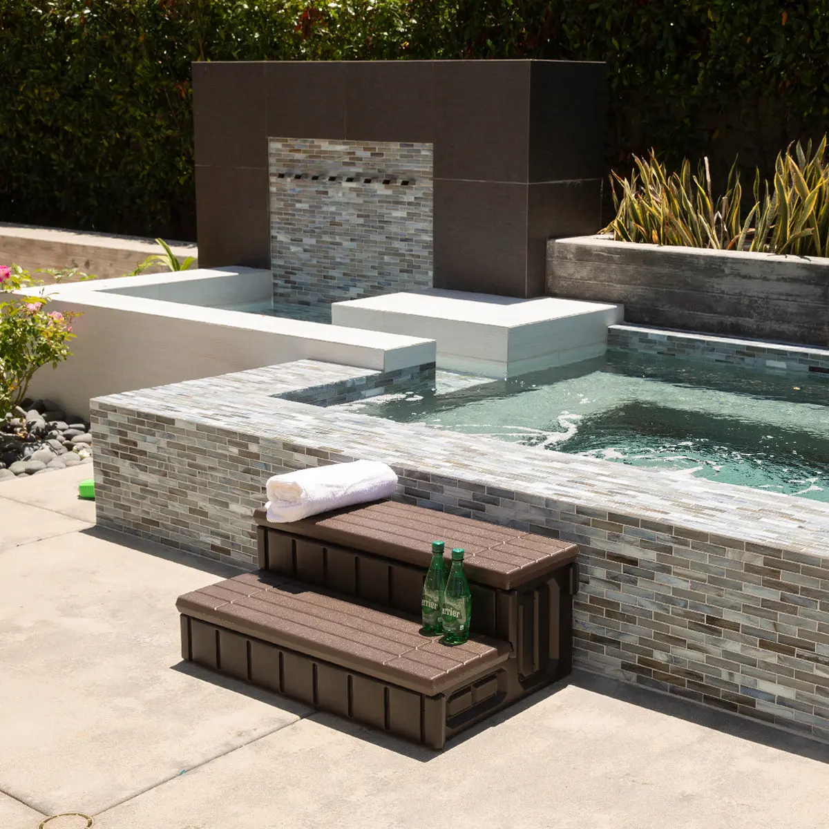 XtremepowerUS 36-in Universal Fit Resin Tough Spa & Hot Tub Steps with Storage Bench - Durable Sleek Finish, Easy Installation, Outdoor Furniture Compatible, Convenience, Spa Experience Enhancer