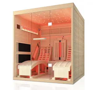2 Person Infrared Sauna with Recliner Bluetooth Hemlock Indoor Spa Room