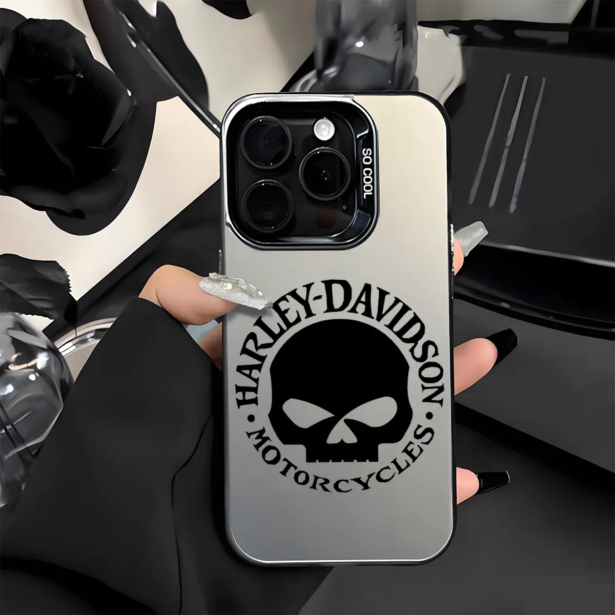 Biker Skull Retro Motorcycle Skull Edgy Streetwear Aesthetic Shockproof Phone Case for iPhone 7 8 X XR 11 12 13 14 15 16 17 Pro Max Plus Air Protecitved Cover