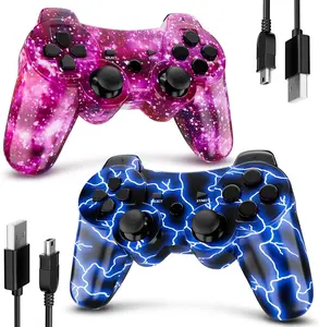 Controller for PS-3 , Gaming Remote Joystick for Play 3 with Charger  Cord (BlueFlash and PurpleSky)