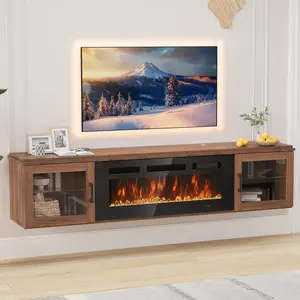 70" Floating TV Stand with 36" Electric Fireplace, Wall Mounted Fireplace Entertainment Center with Storage for TVs Up to 80", TV Console for Living Room tiktokshopspringglowup
