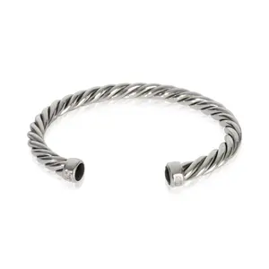 Pre-owned NY156120 David Yurman Sterling Silver Onyx Cable Cuff Bracelet