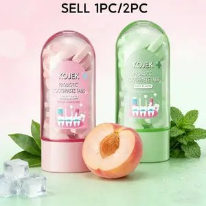 Probiotic solid toothpaste tablets, peach mint, 30 tablets, Oral Care, environmentally friendly and portable, long-lasting fresh breath, fight against bad breath, whiten teeth, Whitening, Gentle, sensitive gums, travel, office, home