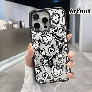 Compatible with iPhone iPhone 17 Pro Max 16 Plus 15 14 13 12 11 Air E Whimsical Heart Tapestry Pattern Shockproof Non-Yellowing Crystal Transparent Acrylic Soft Case Supports Wireless Charging.