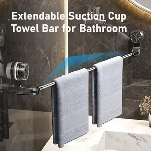 Stainless Steel Rustproof No-Drill Suction Cup Towel Rack Adjustable Bathroom Toilet Shower Storage Organizer Multi-Functional Use for Home Supplies