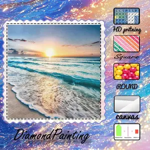 5D-DIY, high-grade flocked canvas, diamond art, diamond painting kit, beach sunset AB diamonds, fairy dust diamonds, crystal diamonds, perfect home decor, handmade diamond art painting kit, special craftsmanship diamond art kit.