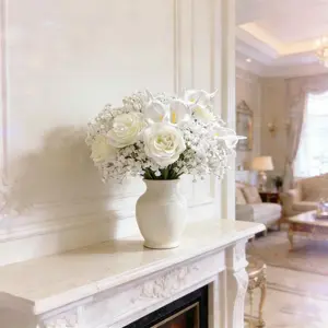 30Pcs Artificial Flowers Realistic Faux Calla Lily Baby's Breath Rose Flowers for DIY Bouquet Wedding Indoor Outdoor Home Decor