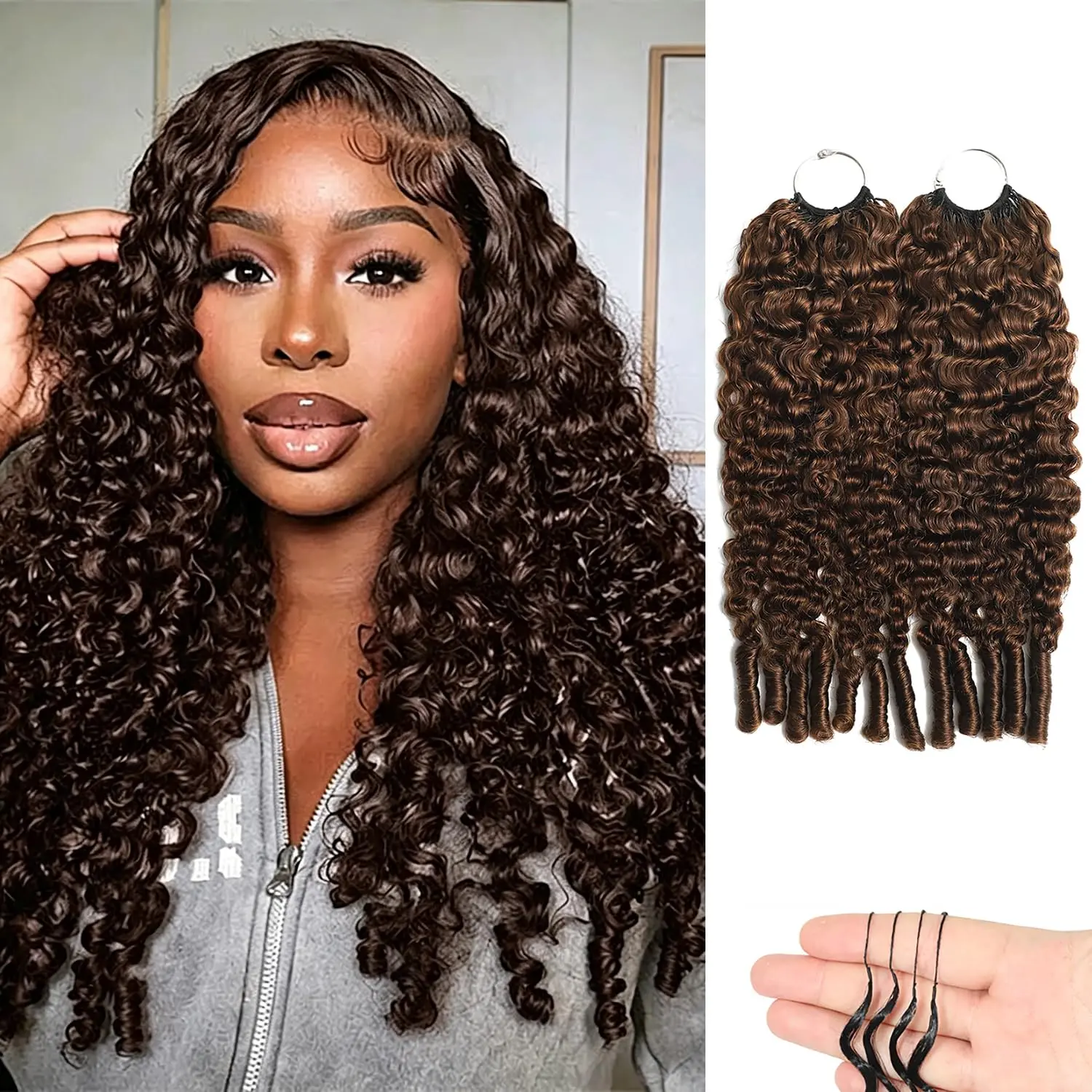 Burmese Curly Crochet Human Hair Bundles Moracle Knots Feather Corchet Human Hair Extensions Pre-Separated 3C4A Lightweight Reusable Remy Curly Hair for Black Women Chocolate Brown