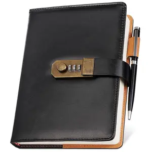 Diary with Lock, A5 PU Leather Journal with Lock, Metal Pen, 260 Pages Password Notebook for Men and Women,  Daily Journal for Travel, Note Take, Plans, Organize (8.6 x 5.8 in)
