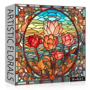 Stained Glass Flower Puzzles for Adults 1000 Pieces, Vintage Art Puzzles Floral, Impossible Hard Challenging Puzzles for Adults, Colorful Stained Glass Jigsaw Puzzle