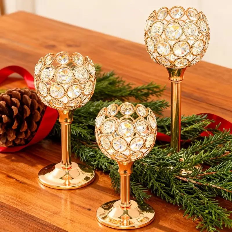 3-Piece Crystal Candlestick Set, Luxurious Crystal Candleholders for Christmas & Halloween, Wedding Anniversary Decorations, Home Life Essentials, Room Decor, Tea Light Candle Holders, Candle Holders for Candlesticks