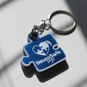 AUTISM STANDARD NeuroSafe tag Keychain with NFC Chip for Emergency Information Sharing Blue Puzzle Piece Design Autism Mom Dad Caregiver