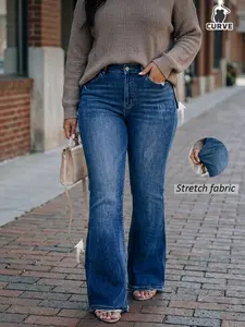 Women's Plus Size Denim Flare Pants, Basic Fashion Versatile Style, Comfortable and Stylish Long Jeans for Everyday Wear Womenswear