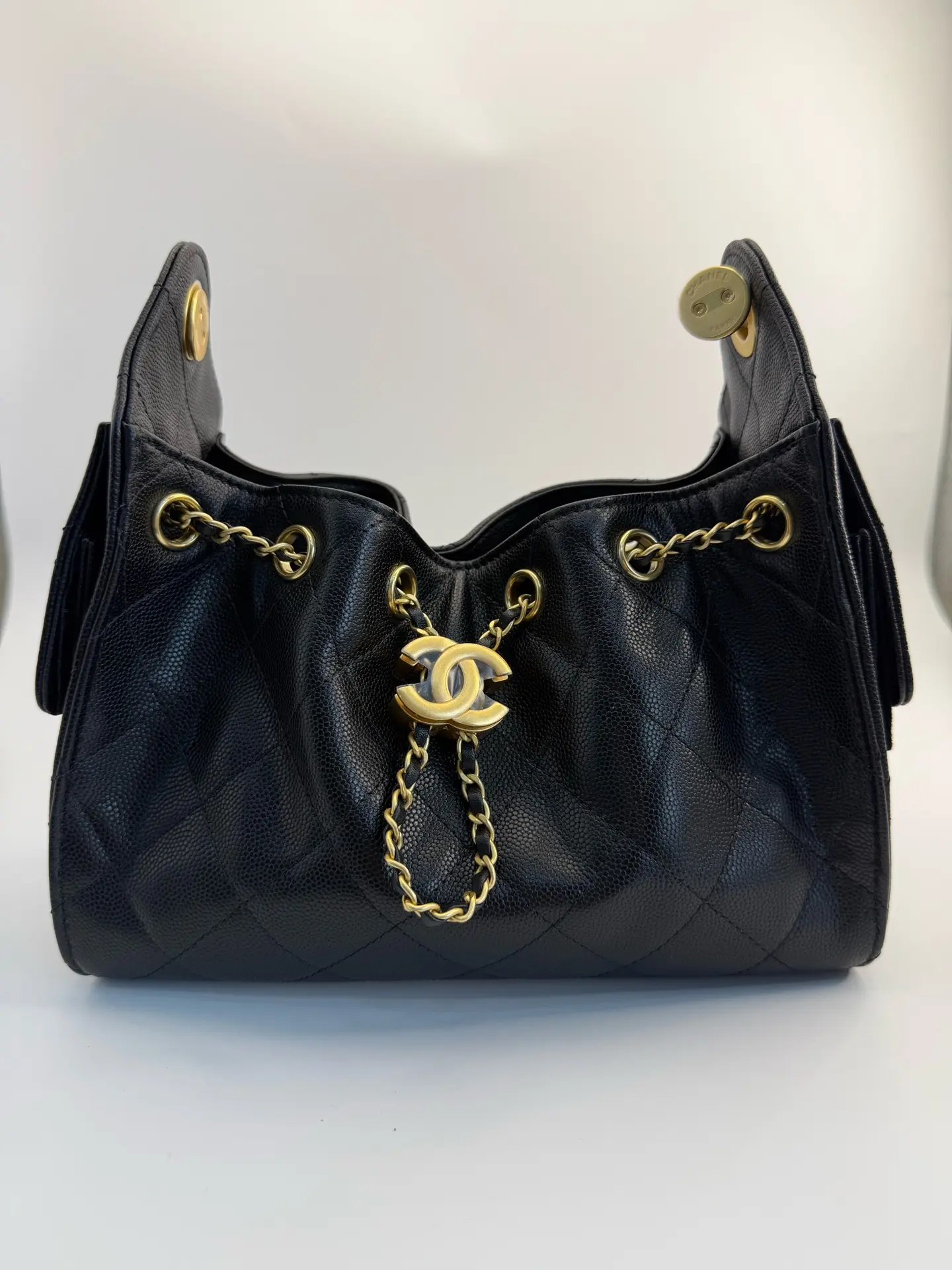 Pre-owned CHANEL 2.55 Flap Luxury Leather Shoulder Bag Black Mini Caviar Leather with Gold Hardware