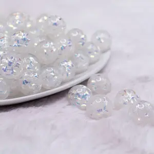 16mm White Majestic Confetti Bubblegum Beads