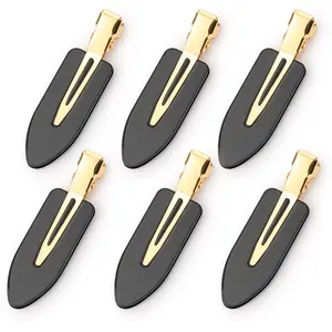 6 Pcs Hair Clips No bend Hair Clips No Crease Hair Clip Makeup Clips for Women and Girls Flat Hair Clips for Hairstyling Salon Golden Handle (Black)