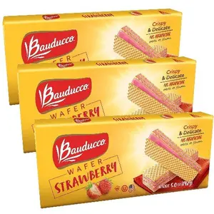 Bauducco Strawberry Cream Layered Crispy Wafer Snack, 5oz Packs, Pack of 3, US-Friendly