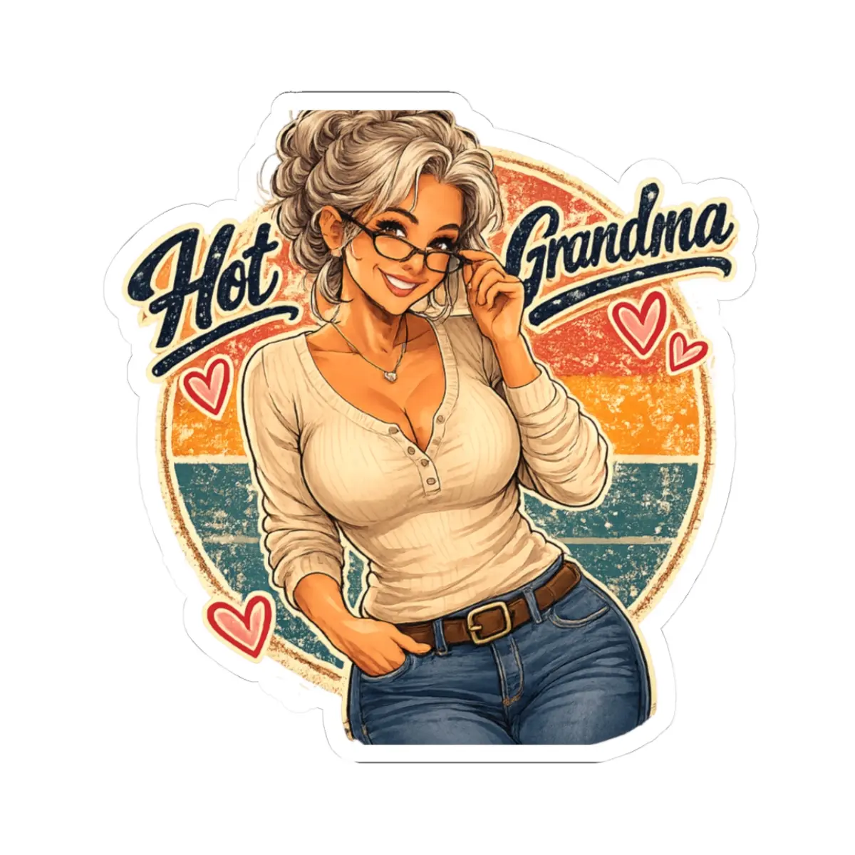 Hot Grandma Kiss-Cut Sticker | Retro Heart Graphic
