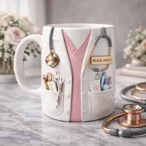 Personalized Nurse Mug Gift, Custom Name Nurse Coffee Cup, Stethoscope Medical Design, Gift for Nurse Her