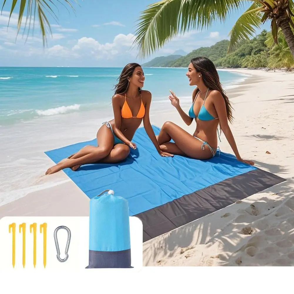 Oversized Outdoor Blanket 80 x 55 in - Durable, Waterproof Parachute Nylon, Lightweight Picnic Mat for Beach & Camping, Fits 4-6 Ppl, Portable Emergency Blanket and RV Accessory, Corner Pockets, Fade Resistant