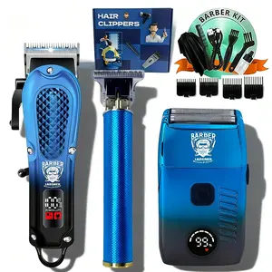 Professional Men's Grooming Set 3-In-1, High-Power Electric Trimmer, T-Shaped Hair Clipper, Reciprocating Razor, LED Display, USB Charging