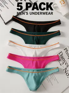 Men's High Elastic Breathable Ribbed Double Thong Underwear, Sexy Triangle Panties, Stretchy Underwear, Slim-Fitting, All Seasons, Plain Style, Sporty, Athletic Briefs Activewear