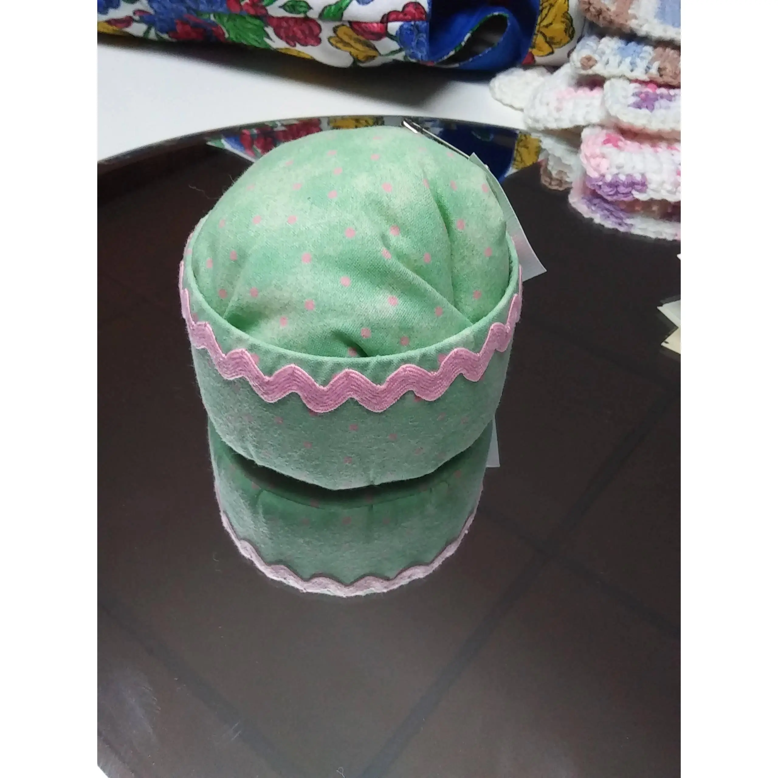 Pink and green polka dot Pin Cushion