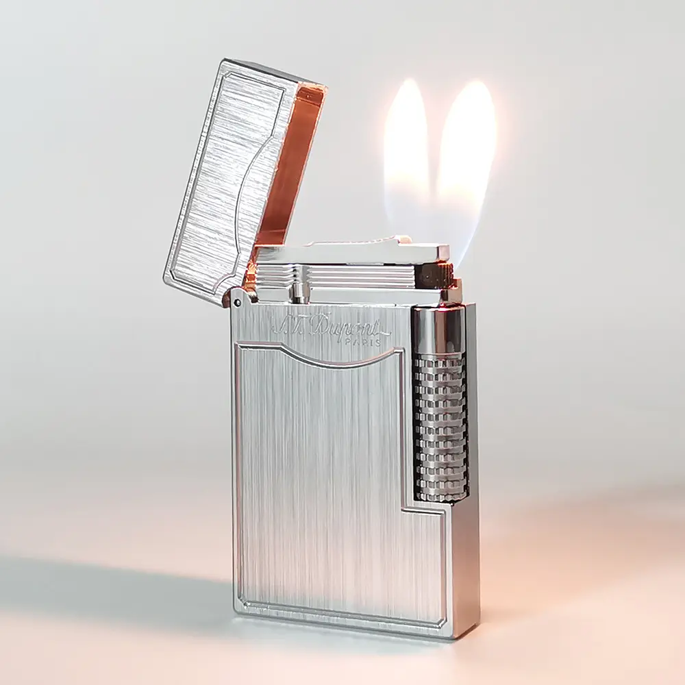 DPT Silver Double Flame Luxury Lighter Brushed Metal Gift Wheel