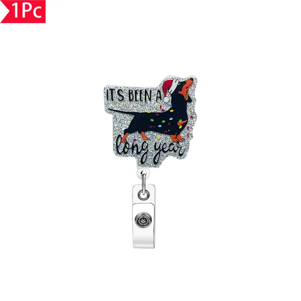 1PC Glitter Christmas Dachshund “IT'S BEEN A LONG YEAR” Retractable ID Card Lanyard Fun Christmas-Themed Pull-Tab Personalized Badge Holder, Ideal for Christmas Gifts & Presents