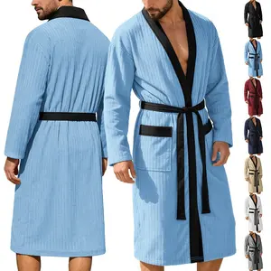 Men's Long Jacquard Soft Plain Belt Men's Bath Nightgown Loungewear Men's