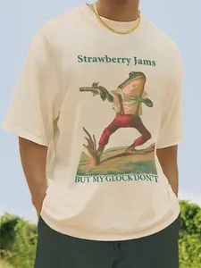 Men's Regular Fit Frog & Letter Print Drop Shoulder Tee, Casual Comfy Round Neck Half Sleeve T-shirt for Summer, Casual Streetwear, Menswear for Daily Wear