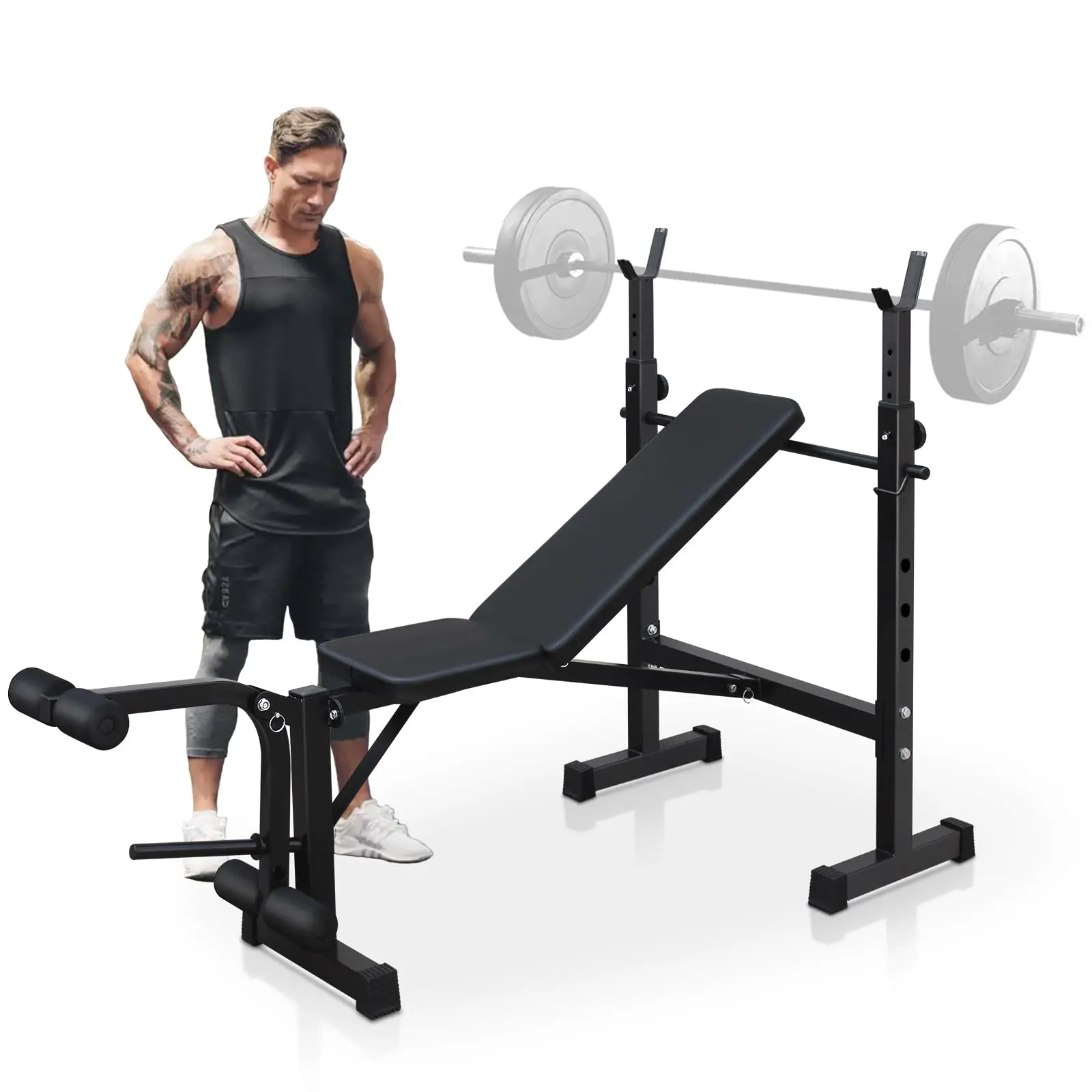 Olympic Weight Bench, Adjustable Weight Bench, Folding Bench Press Set with Squat Rack and Bench for Home Gym Full-Body Workout