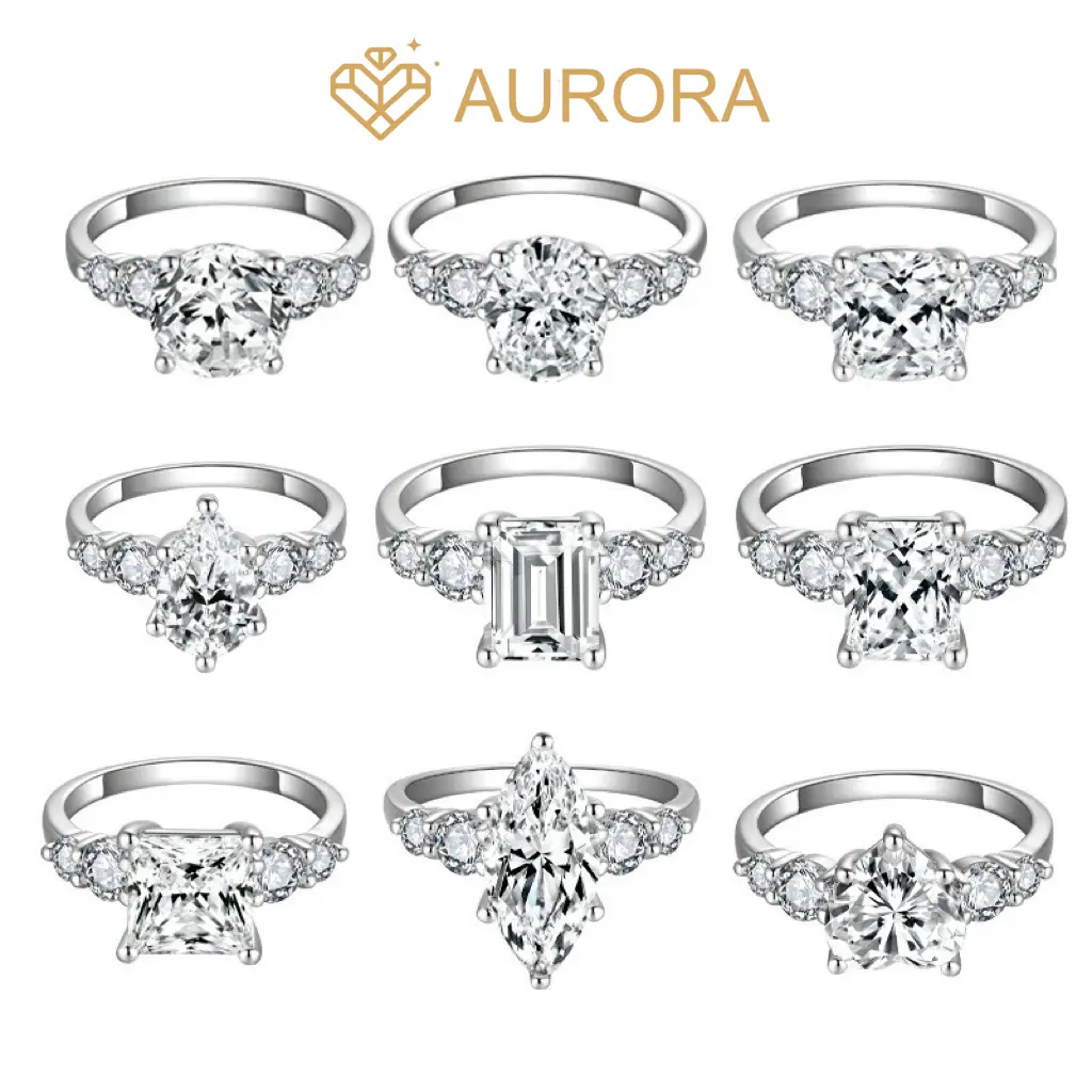 【#162 Five stone series 】Luxury Moissanite Engagement Ring in Solid 925 Sterling Silver – 9 Styles Available Synthetic Moissanite