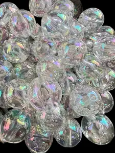 B95- (10PCS) 15mm Clear Transparent UVAB Acrylic Galaxy Shimmer W/Bubbles inside Beads for DIY