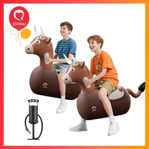QPAU Kids Bull Toy 1/2PCS Set 220 lbs Weight Capacity Bouncing Animal Bull/Dinosaur-Themed Children's Day Gift Suitable for Children 5+ Large Size Comfortable and Stable Dual Independent Air Chambers outdoorfun