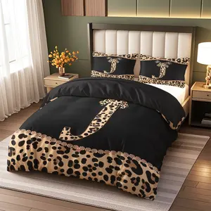 Luxury Leopard Print Bedding Set, Background, Soft Polyester Fabric, Includes Duvet Cover and Pillowcases, Bedroom Decor