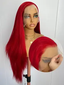 Hot Red Long Silky Straight Longhair Wig 13x4 Synthetic Lace Front Wigs for Women Natural Hairline Daily Use Cosplay Party Lace Hair Heat Resistant Fiber Hair Halloween Wig Synthetic Hairpieces Synthetic Material Wigs