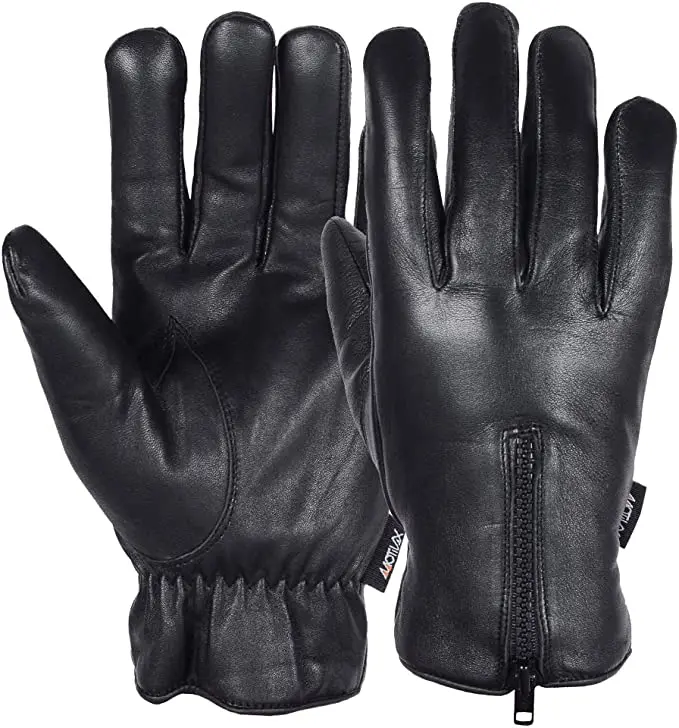 Men's Genuine Leather Driving Gloves - Sizes S-XL, Waterproof, Heat Insulating, Thermal Lined for Winter, Cold Resistant, Adjustable Strap, Hand Wash Only, Male Fashion Accessory for Keep Warm