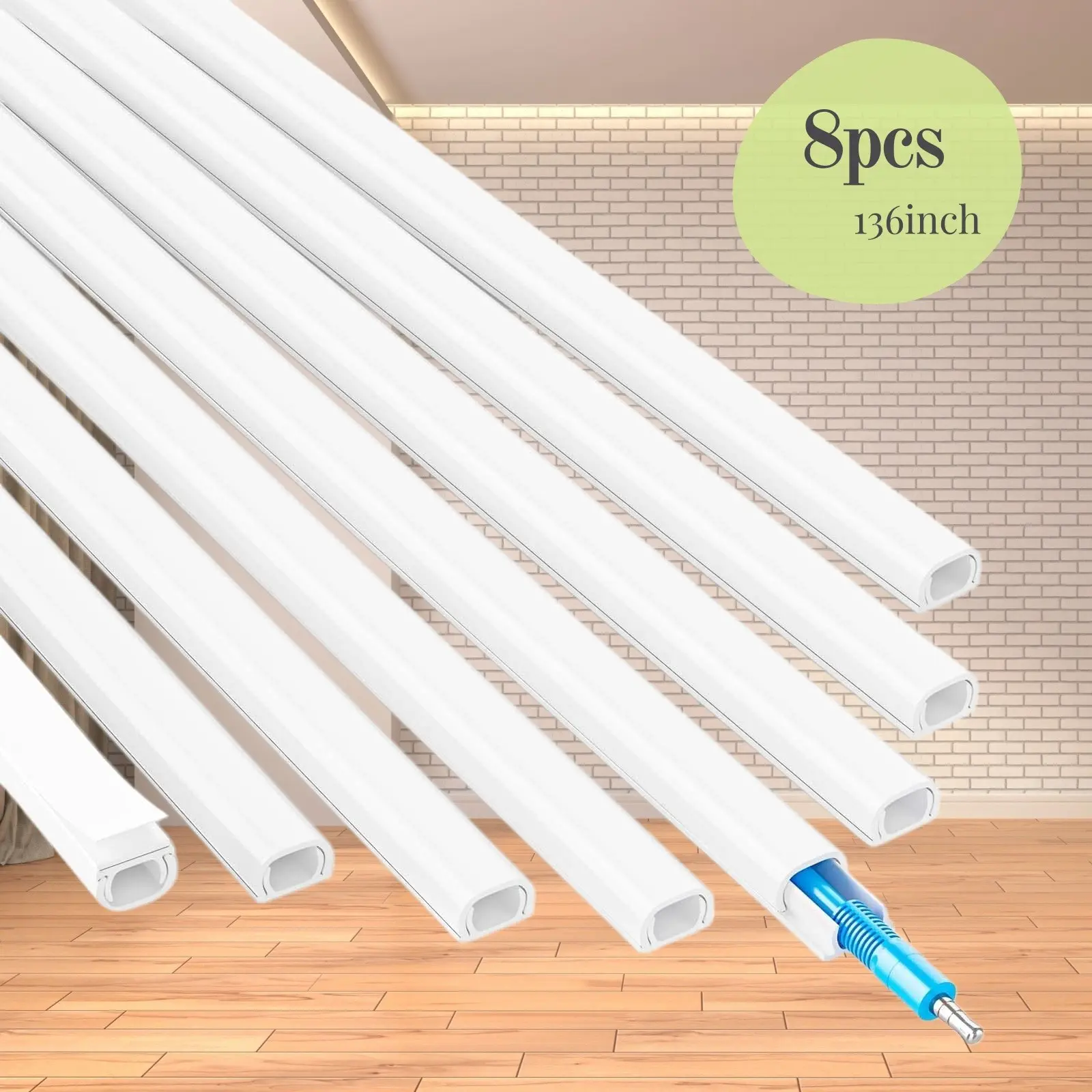 136in Mini Cord Cover Wall, Single Line Pipe PVC Wiring Duct, Wire Cover for Hiding Speaker Wire, Paintable Wire Channel, Cable Concealer, Home Living Room, 8 X L17in W0.5in H0.35in
