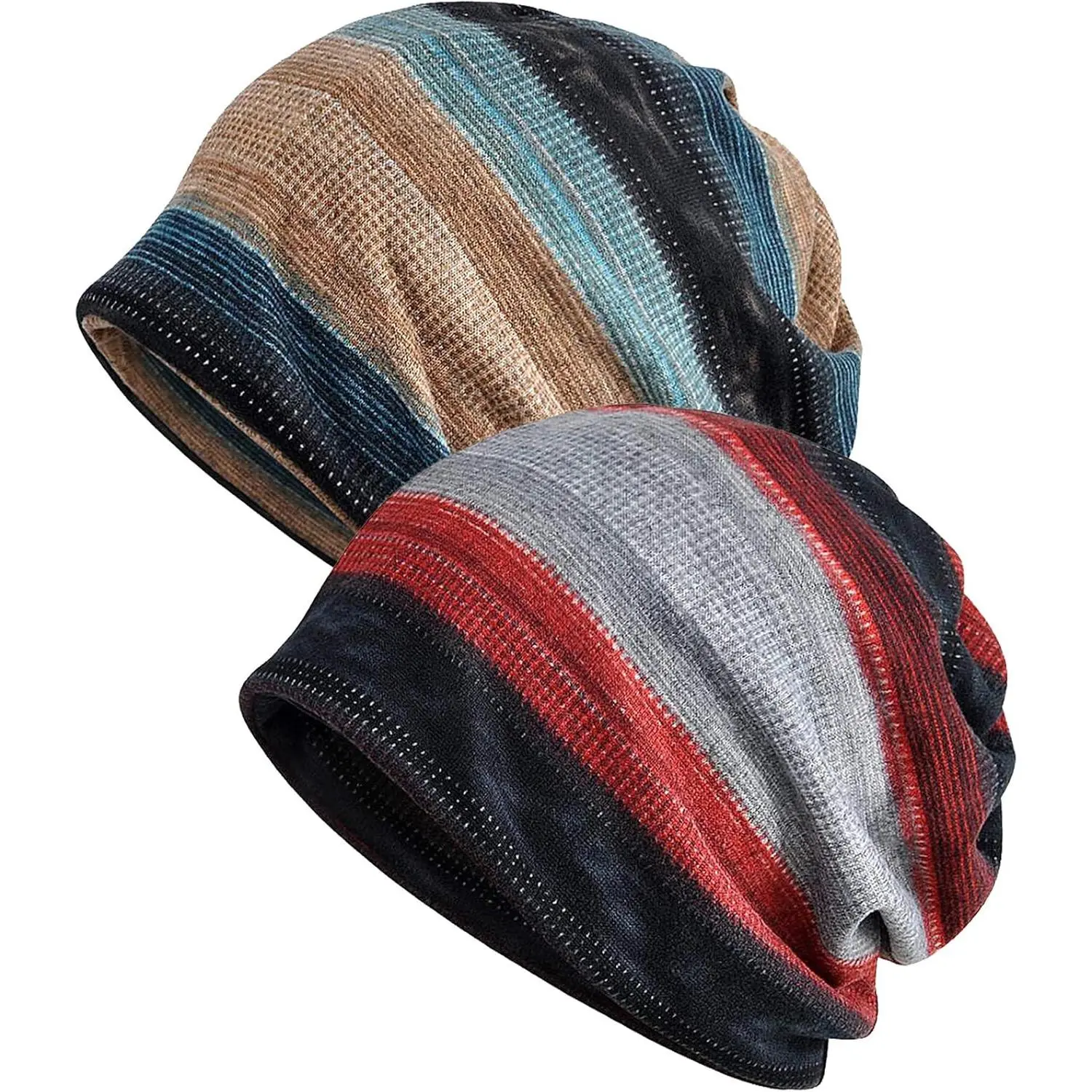 Women's 2pcs Knit Beanie Hat Set - Cotton Slouchy Cap, Scarf, Breathable Head Cover for Sun Protection, Sleep Wear, 1 Size