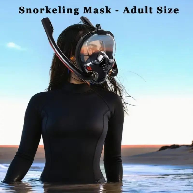 Full Face Dive Mask Set, Dry Breathing System Dual Tube Dry Top Snorkel Mask, Adult Snorkeling Gear, 180° Panoramic View, Anti-Fog Leakproof Design, Diving Gear