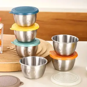 6-Pack 2.8oz Portable Seasoning Cups, Reusable Stainless Steel Condiment Dishes with Lids, Compact Sauce Cups for Salad Dressing, Tomato Sauce, Containers, Sealable Container