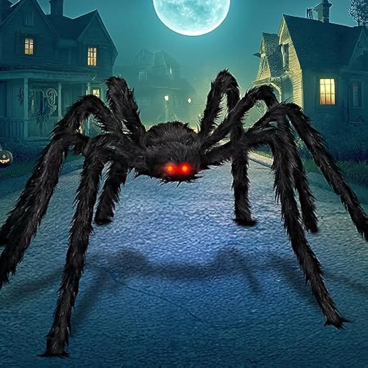 6.5ft Halloween Spider Outdoor Decorations, Light-up LED Eyes Scary Giant Fake Large Hairy Spider Props for Halloween Yard Lawn Decoration, Indoor Party Supplies and Outside Decor, Black
