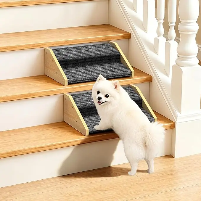 Wooden 2-Step Dog Ramp with Non-Slip Carpet - Pet Training & Behavior Aid, Safe Mobility Support, Gentle Slope Indoor Accessory for Small Senior/Injured Pets, Encourages Gentle Movement, Reduces Joint Strain