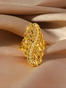 Leaf shaped hollow ring, Dubai Arab Middle East jewelry copper gold-plated adjustable 24k women's long ring, wedding party gift, women's fashionable ring, Elegant Everyday Ring, Fashion Rings, Unique Rings