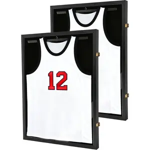 2pcs Wooden Framed Acrylic Jersey Display Cases with UV Protection - Modern Shadow Boxes for Football & Basketball Jerseys, Includes Hangers & Hooks, Sports Memorabilia Storage, Christmas Home Decor, Christmas Decor