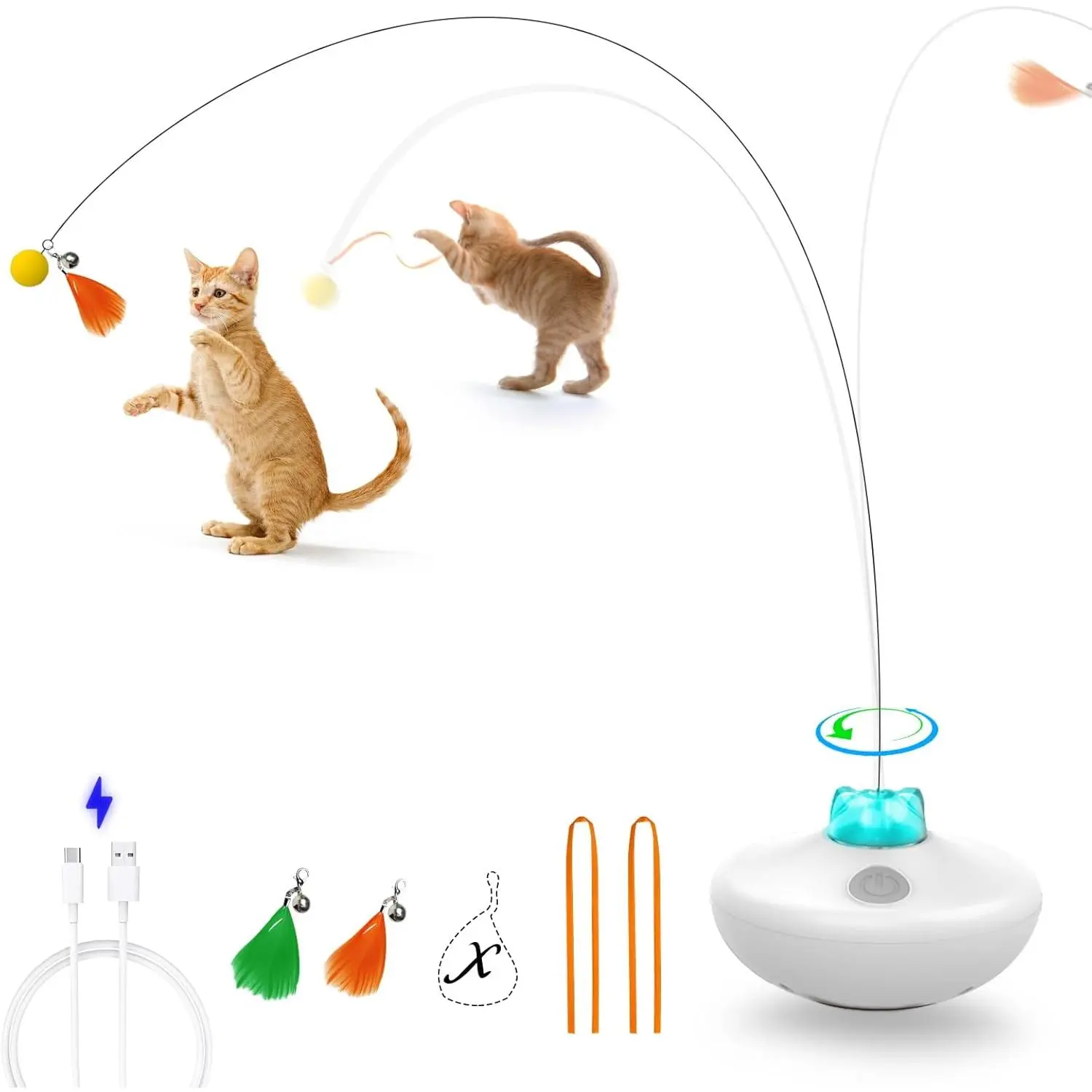 Interactive Cat Toys Cat Exercise Tumbler, Rechargeable Cat Toys for Indoor Cats Spin Butterfly Game Teasing Kitty, Extra Long Feather Wand cat Toys