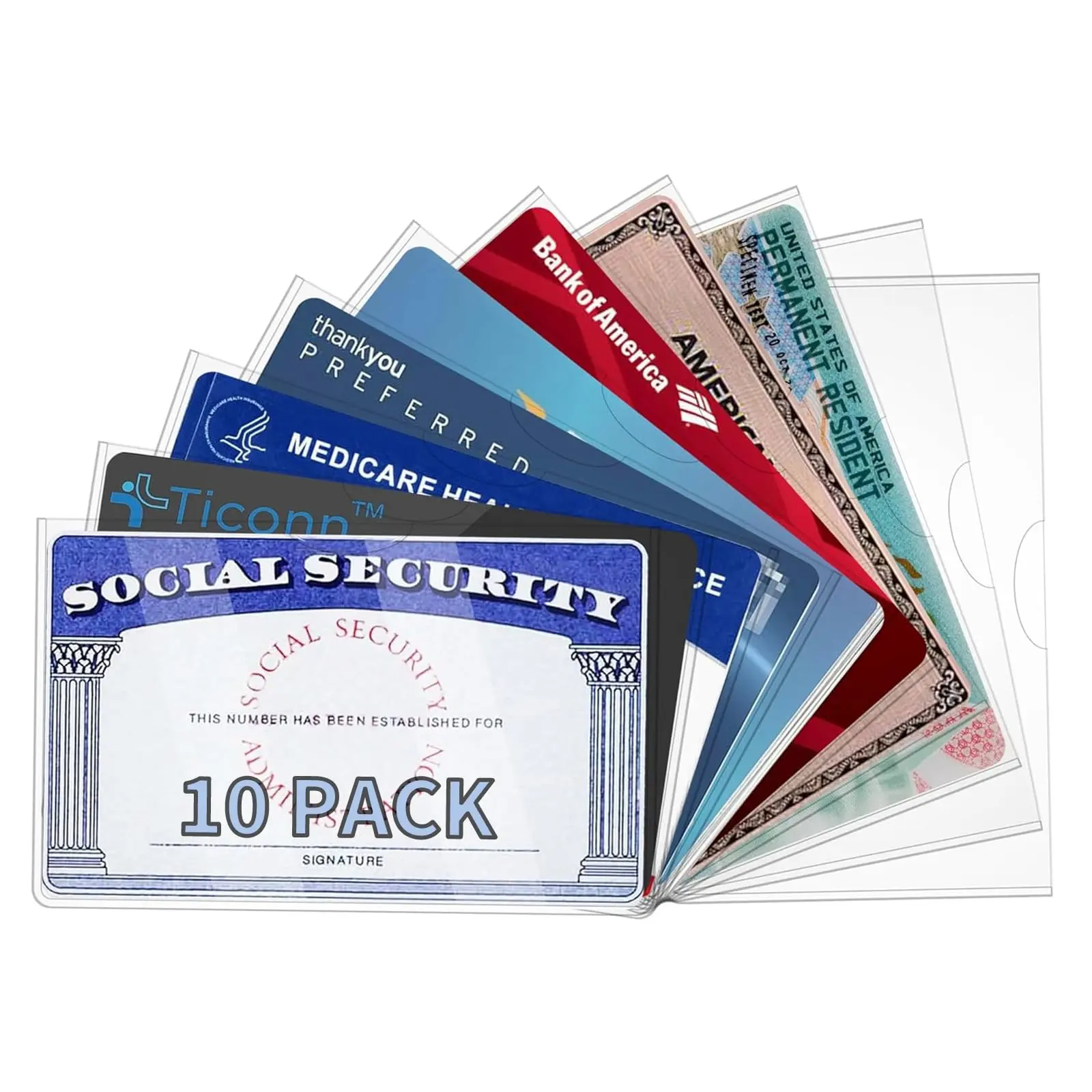 10 Pack Clear Social Security Card Protectors, 24mil Waterproof Soft Plastic Sleeves for SSN, ID, Credit & Medical Insurance Cards